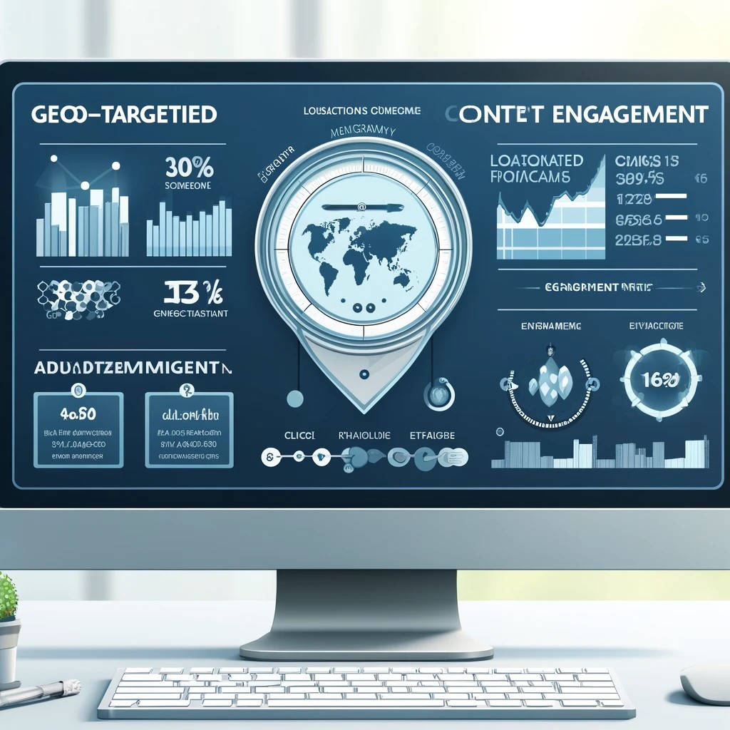 A digital analytics dashboard focused on geo-targeted content engagement metrics.