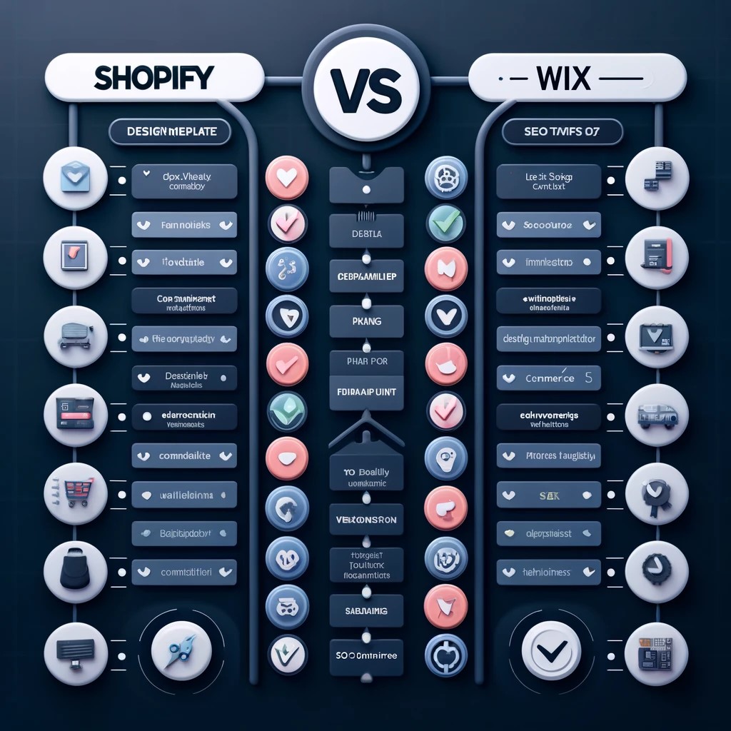 A digital comparison chart showcasing the features and capabilities of Shopify and Wix for e-commerce.