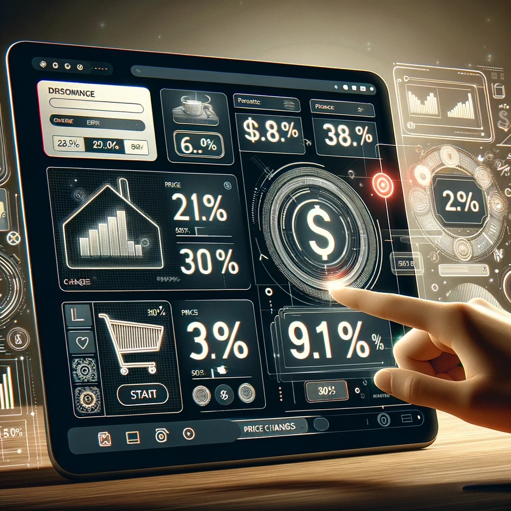 A digital illustration of an ecommerce site showcasing dynamic pricing adjustments