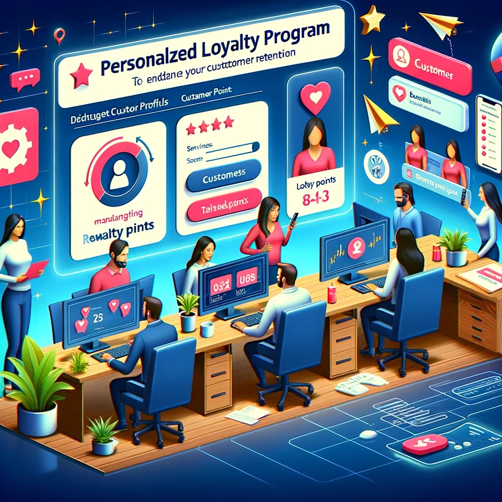 Customer Retention Strategies:A digital illustration showcasing an ecommerce business implementing a personalized loyalty program.