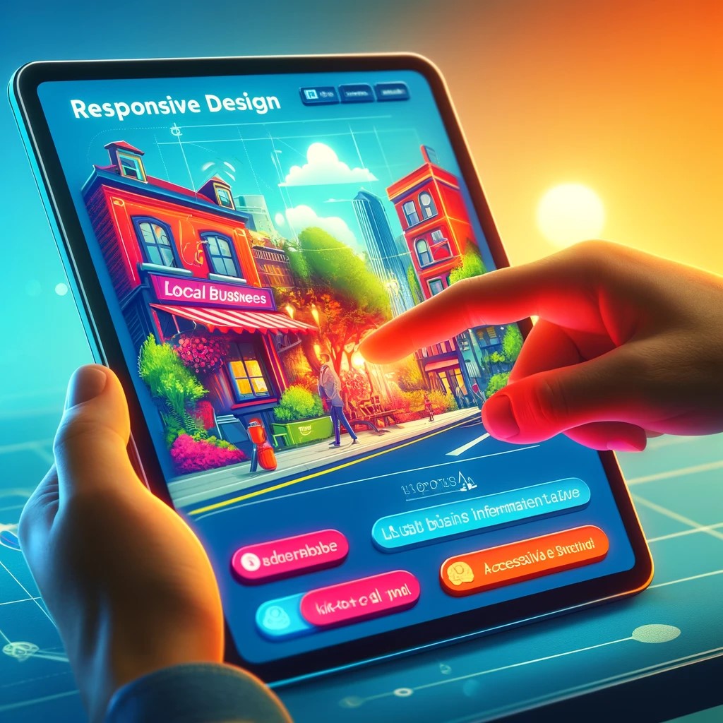 A vibrant digital scene showing a user leveraging responsive design features on a tablet