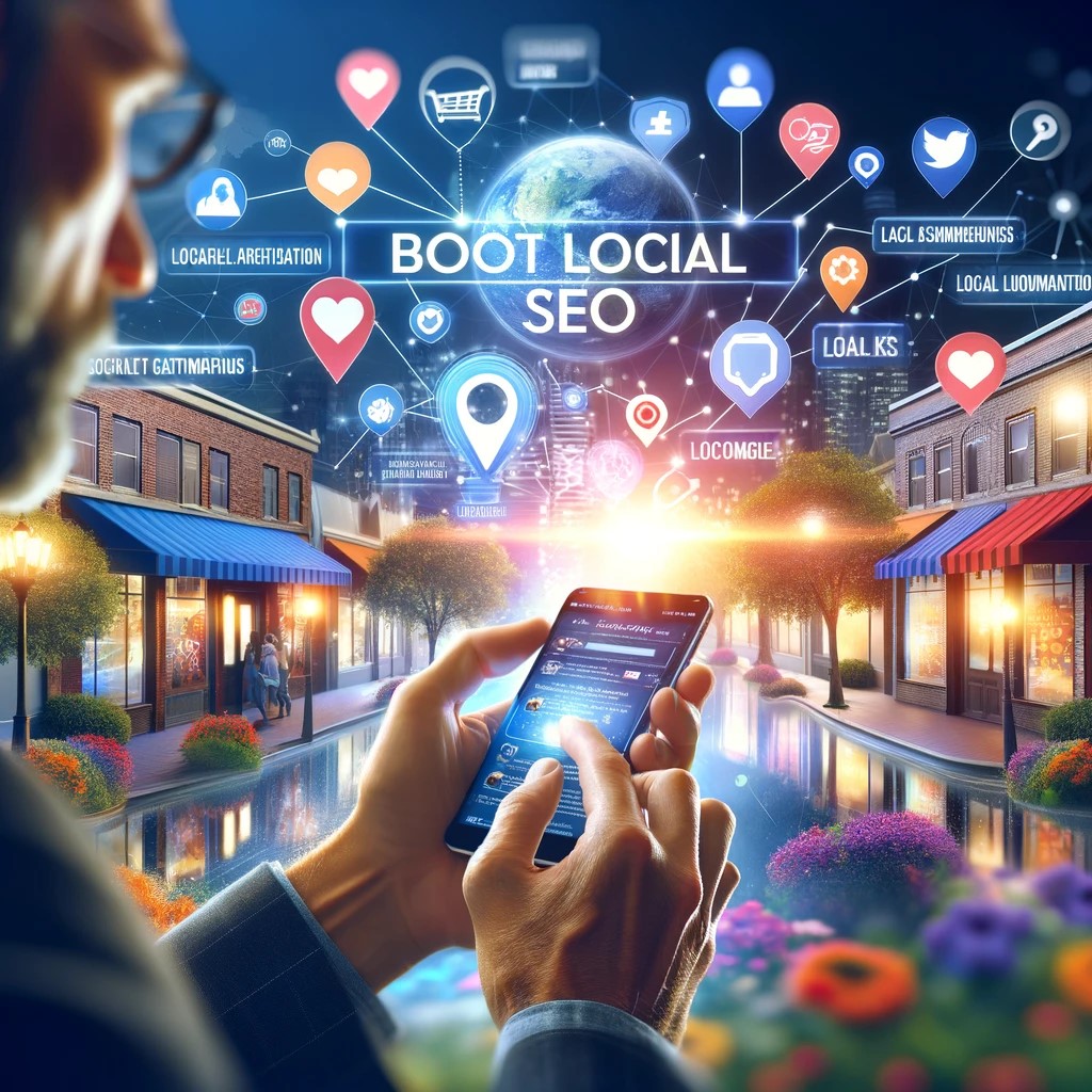 An image showing a local business engaging with customers via social media to boost local SEO.