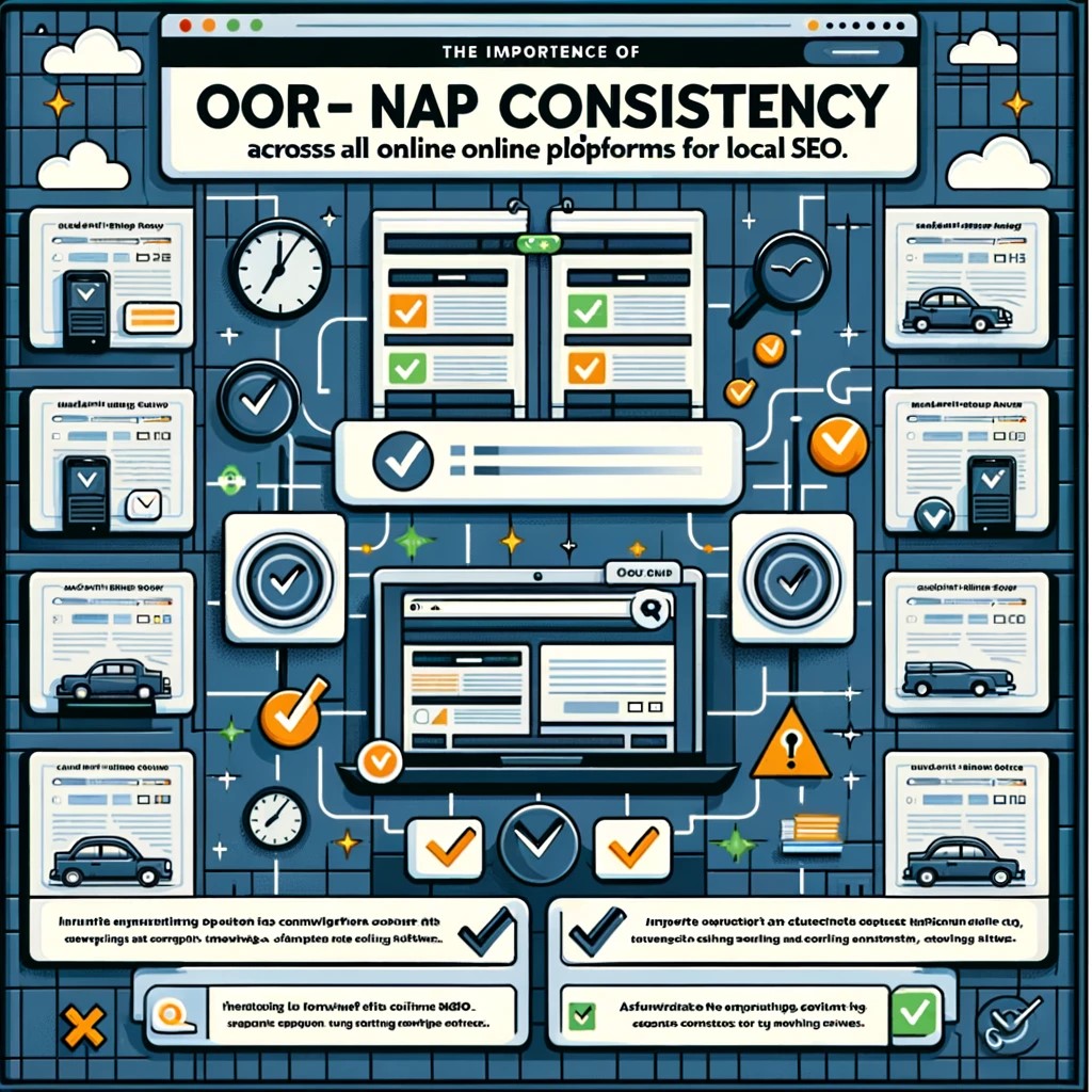 An infographic displaying the importance of NAP consistency across all online platforms for local SEO.