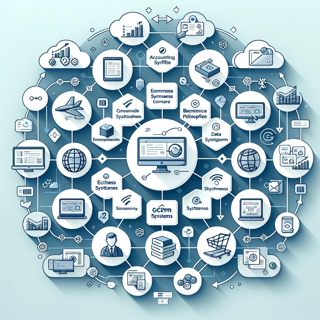 Ecommerce Solutions for Efficiency and Profitability: An infographic highlighting the integration of ecommerce platforms with business systems such as accounting software and CRM systems.