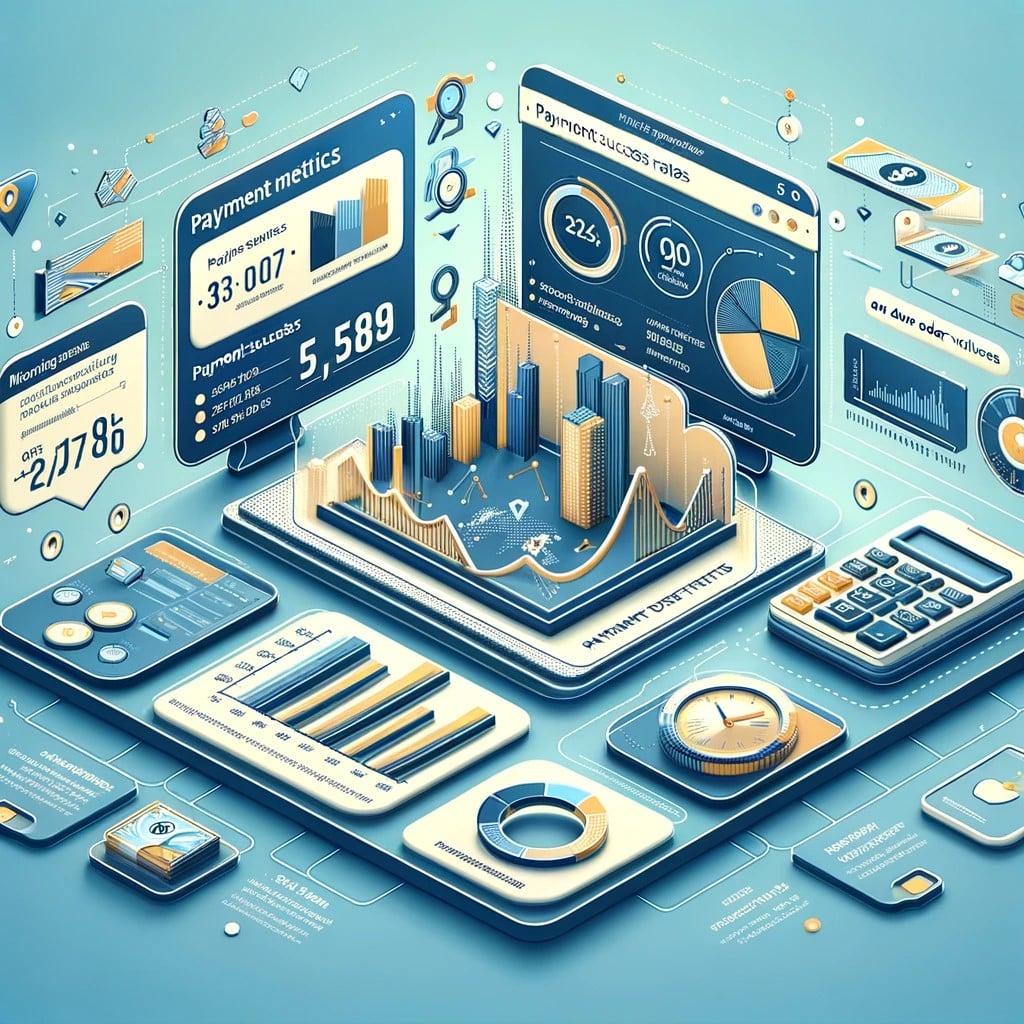 An infographic style digital illustration highlighting the importance of monitoring payment-related metrics in ecommerce