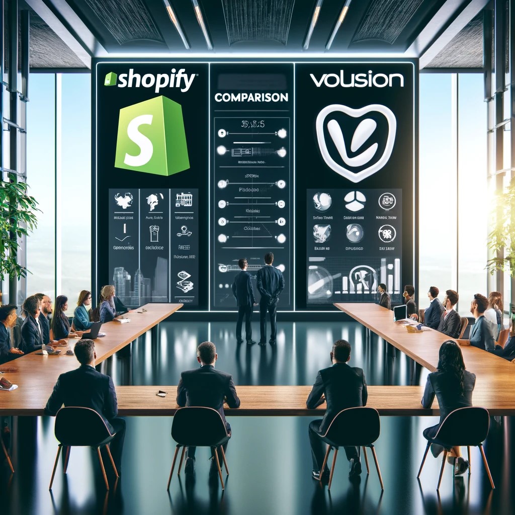 Image visualizing a head-to-head comparison between Shopify and Volusion