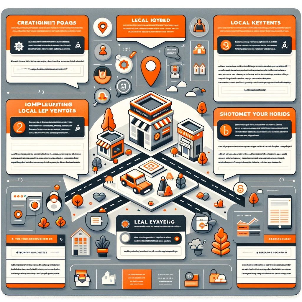 Infographic illustrating strategies for landing pages and content for brick-and-mortar stores