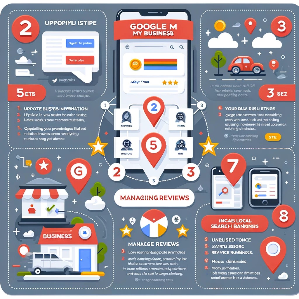 Infographic showcasing how to optimize Google My Business (GMB) listings for local search visibility