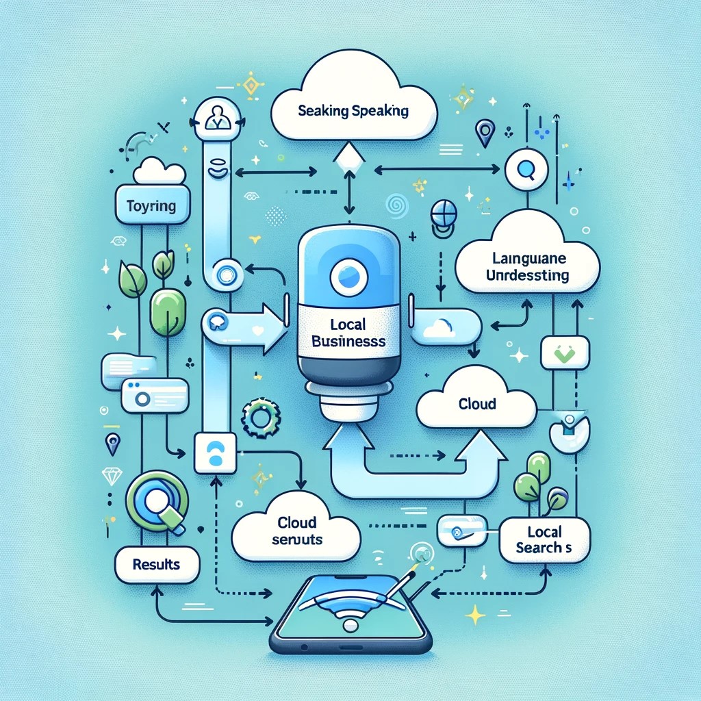 Visual diagram illustrating the flow of a voice search and local seo query