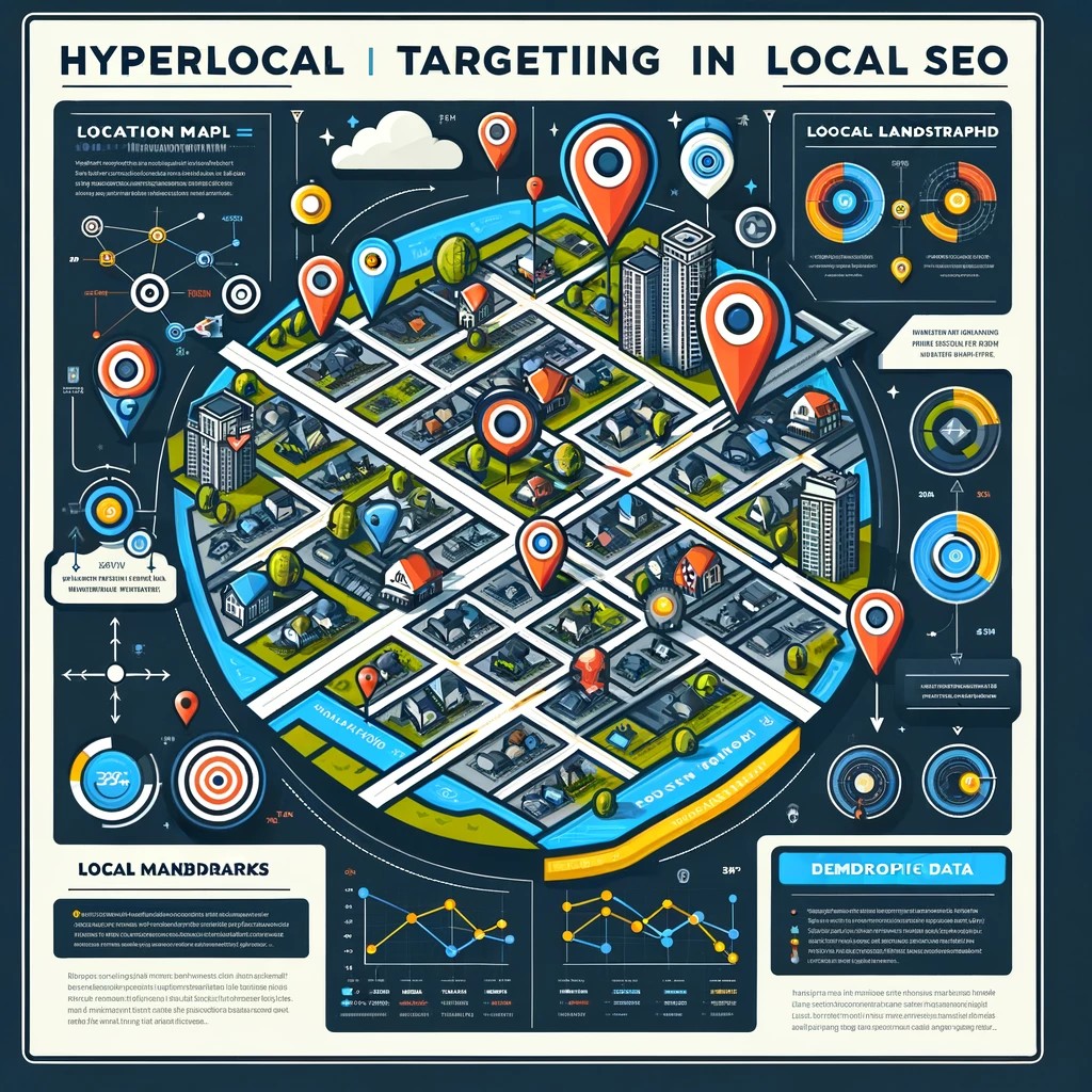 A creative infographic that outlines the strategy for hyperlocal targeting in local SEO.