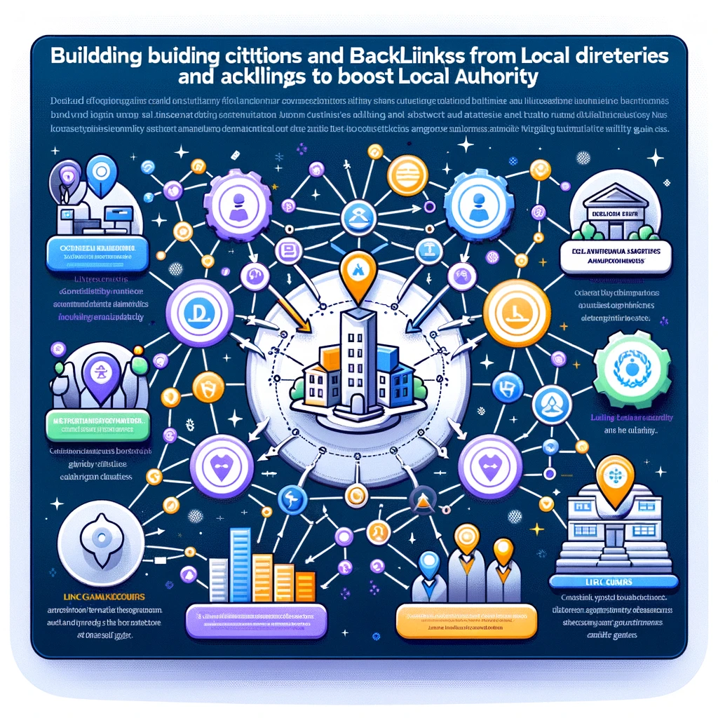 Infographic illustrating the process and benefits of building citations and backlinks