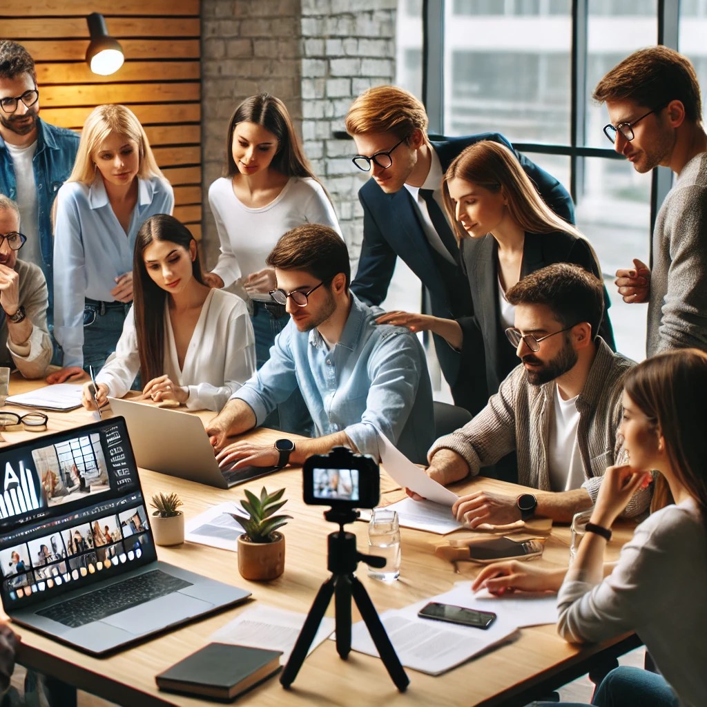 A diverse group of AI professionals collaborating for a live event or webinar.