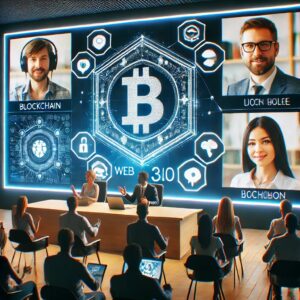 A live webinar session featuring blockchain influencers discussing Web3.0 topics with a virtual audience.