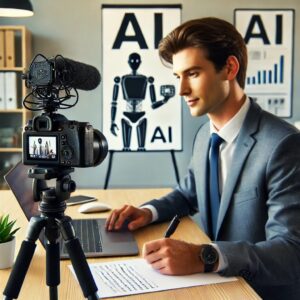 A professional creating a storytelling video for an AI company.