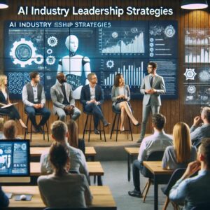 A group of professionals discussing How to Position Your AI Company as an Industry Leader