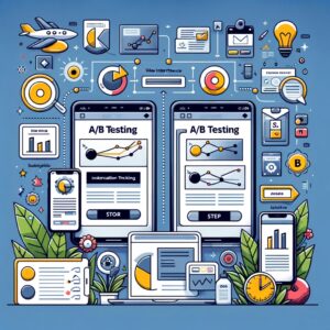 An illustration of the A_B testing process for website optimization. Two versions side by side