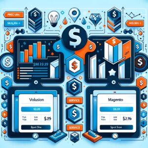 An image comparing the pricing structure of Volusion and Magento