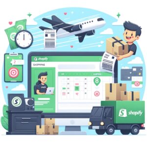 An image depicting the importance of efficient shipping for e-commerce success, showing a Shopify dashboard