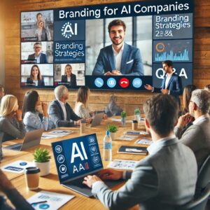 An image of a live webinar session about branding for AI companies, with a presenter