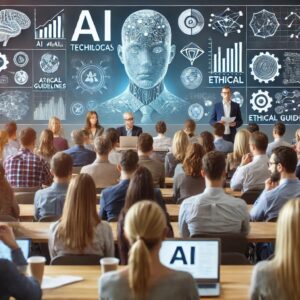 An image of a tech conference or webinar focused on AI technologies.