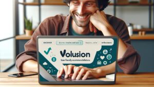 Volusion and Prestashop - A person using the Volusion platform on a laptop. Volusion Ecommerce Solution