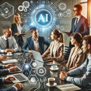 A group discussing and collaborating on AI and technology strategies.