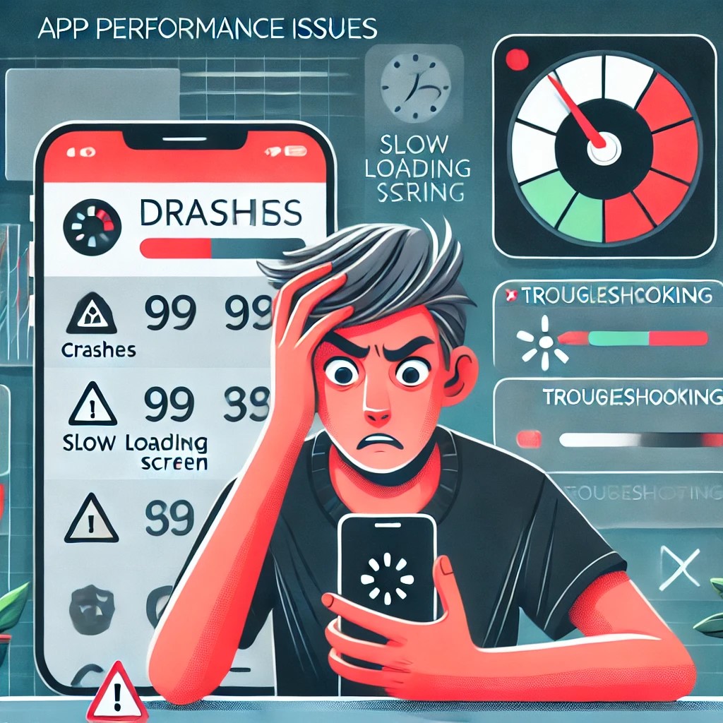 An image representing common app performance issues, such as a mobile app crashing