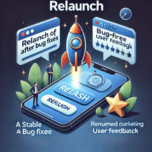 An image representing a relaunch of an app after bug fixes