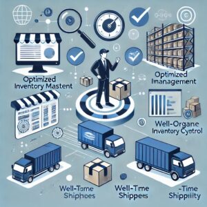An image representing optimized inventory management in ecommerce, featuring efficient tracking systems