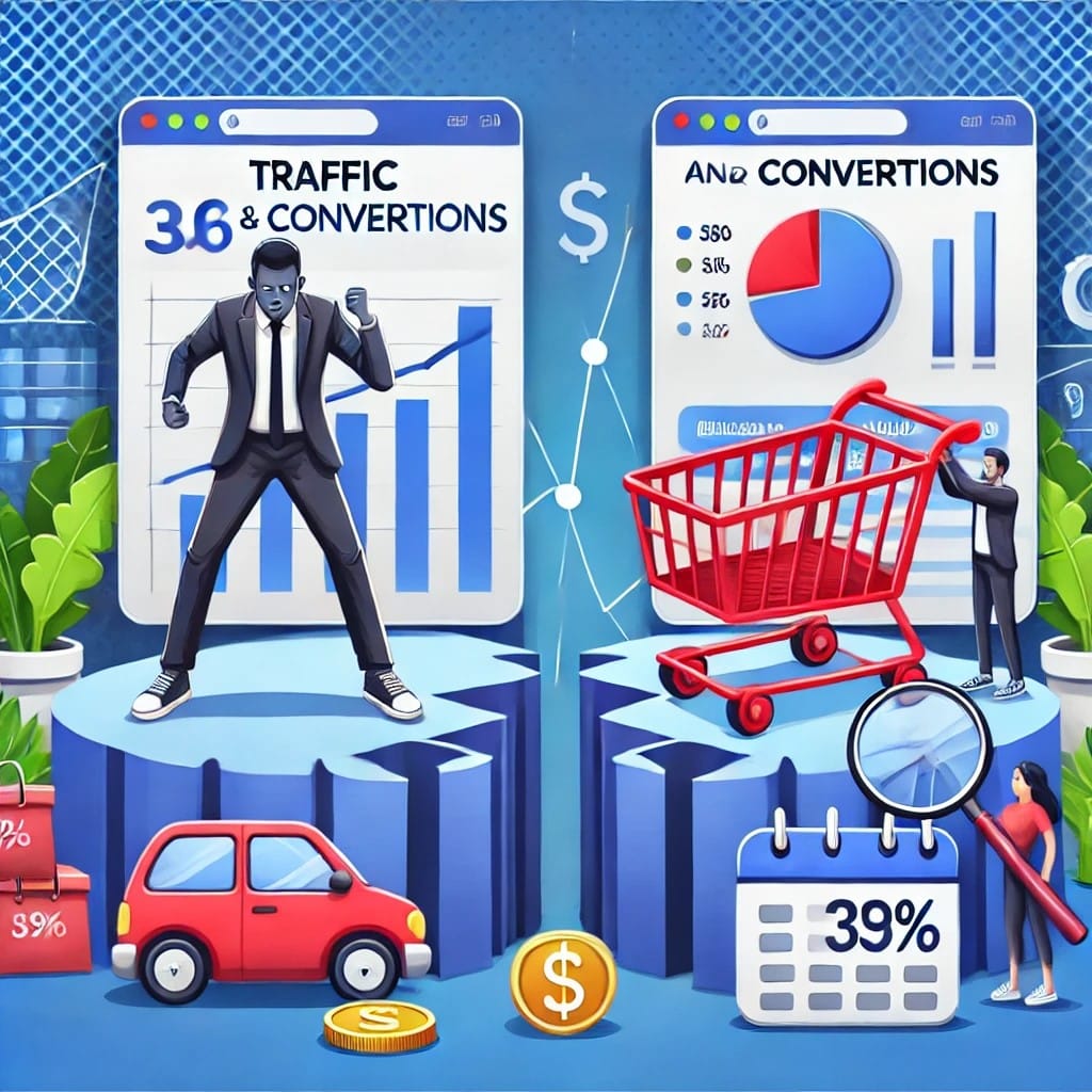 An image representing the gap between traffic and conversions in ecommercE