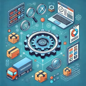 An image representing the use of technology in ecommerce inventory management, featuring automated systems